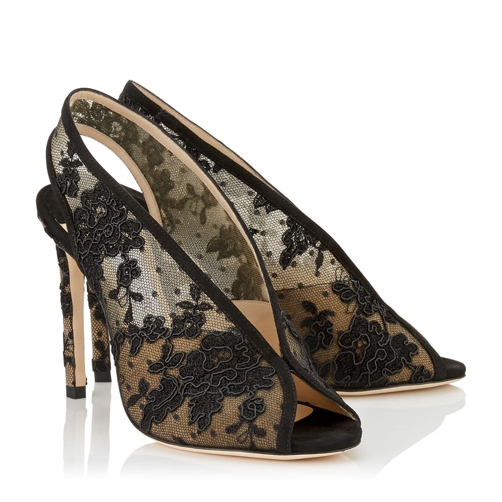 JIMMY CHOO SHAR 100 Black Suede trimmed lace